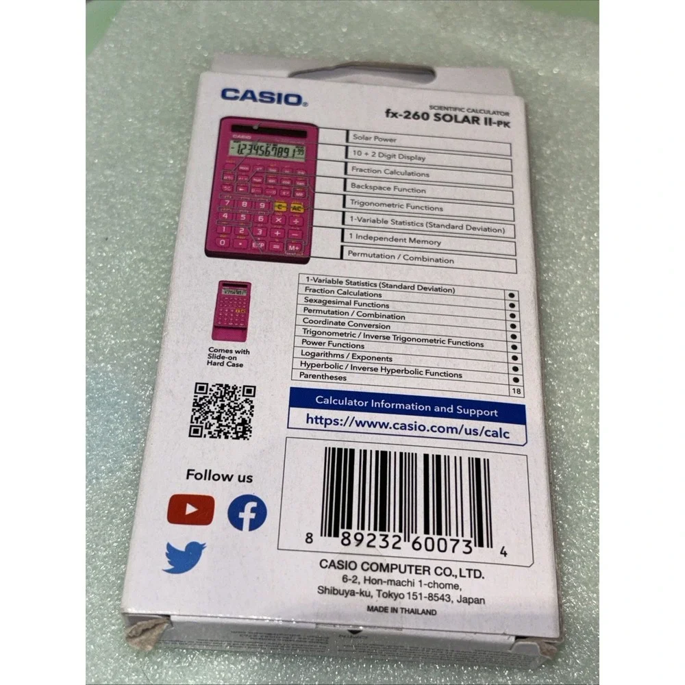 Casio Scientific Calculator fx-260 Solar II-PK‎  - PINK - New